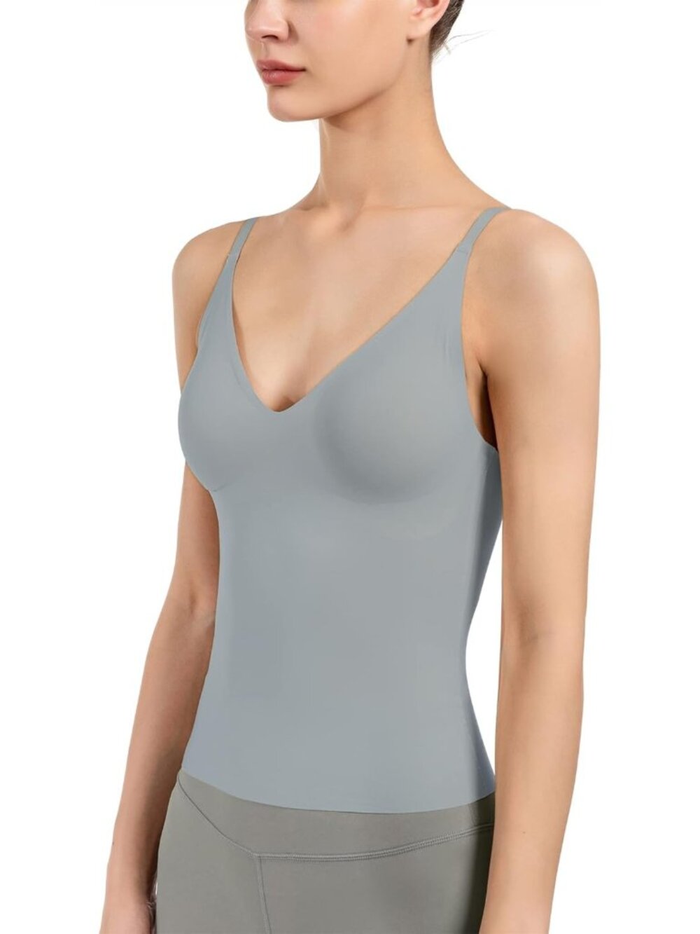 Women's Light Grey Fit Camisole with Built in Bra - Spaghetti Straps Camis Tank